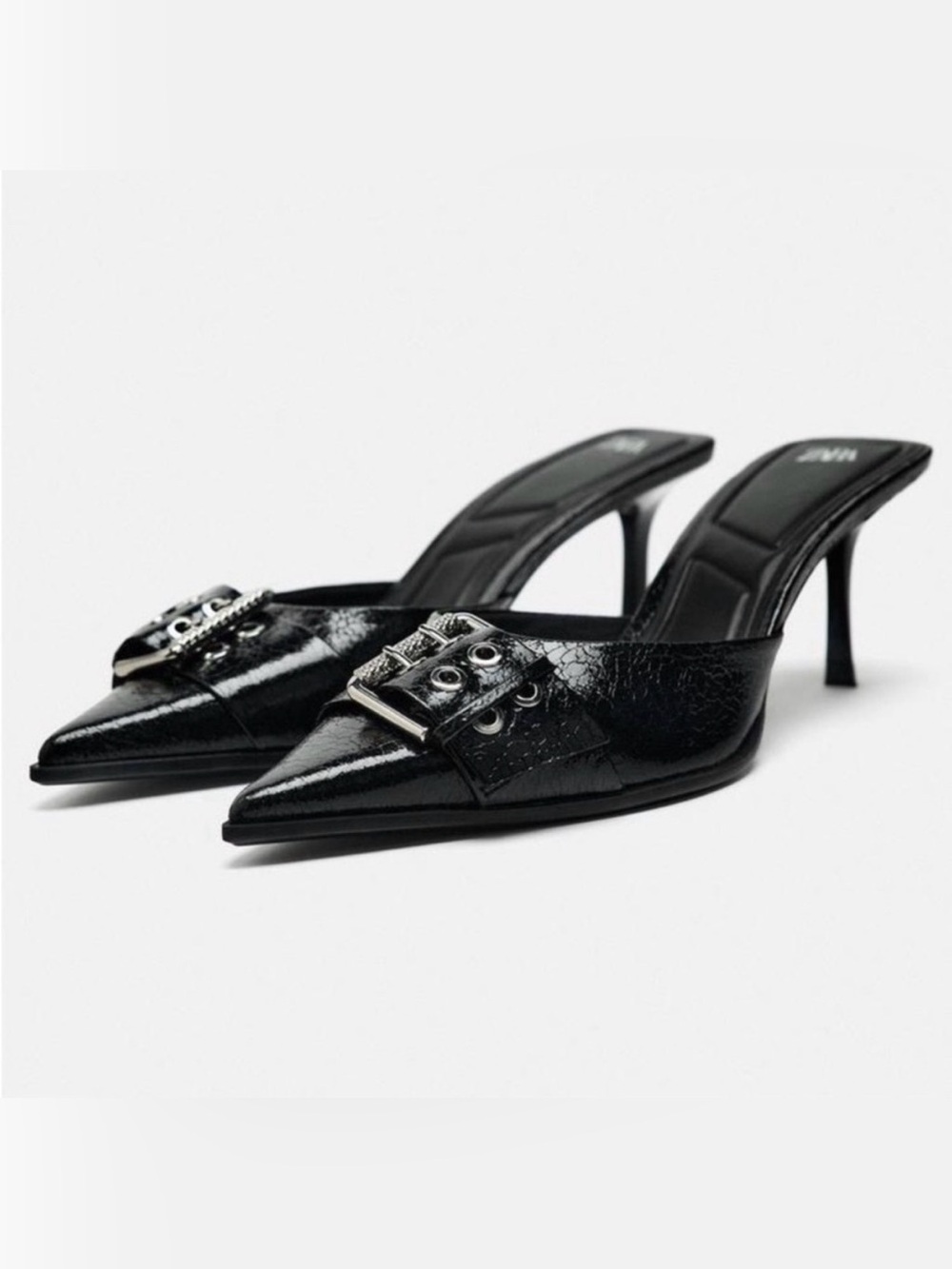ZARA Black Heeled Buckle Mules